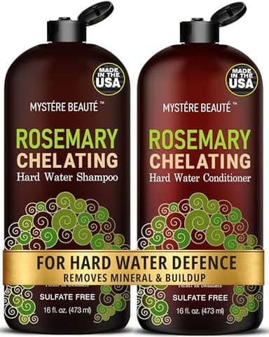 Chelating Rosemary Shampoo and Conditioner Set – Clarifying Hard Water & Chlorine Removal Formula with Tea Tree, Biotin & Keratin – Sulfate Free Hair Growth Detox Shampoo – 16 oz Each MYSTÈRE BEAUTÉ