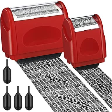 Nezyo 2 Pack Identity Protection Roller Stamp Identity Theft, Confidential, Privacy Roller Stamp Information Blocker and 4 Pack Refill Ink for ID Account Data Address Security(Red)