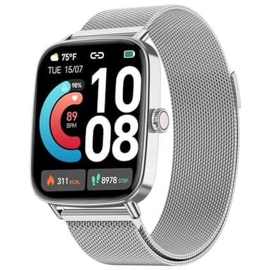 Smart Watch for Men Women, 1.85" HD Smartwatch Compatible iPhone/Samsung/Android (Answer/Make Calls), 100+ Sport Modes Fitness Tracker with Heart Rate/Sleep/SpO2 Monitor, IP68 Waterproof, Metal Band
