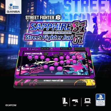 Qanba Sapphire S1 Street Fighter 6 Juri Edition Leverless Arcade Controller Joystick for PlayStation 5 and PlayStation 4 and PC (Fighting Stick) Officially Licensed Sony Product，Detachable Joystick，Tournament Grade for Fighting Games,18 Adjustable Buttons, Detachable Wrist Rest