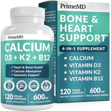 4-in-1 Calcium Supplements for Women & Men - Calcium Citrate with D3 K2 Vitamin 5000 IU - Calcium 600mg with Vitamin D3 K2 - Everyday Vitality Supplement - Vegan-Friendly, Gluten-Free (120 Capsules)