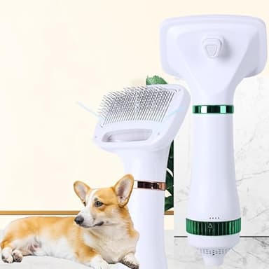 Zlveuzjs Pet Hair Dryer, 2-in-1 Convenient Dog Blower, 300W Pet Grooming Hair Dryer with Spike Rake Brush, Adjustable Temperature for Small/Medium Cats and Dogs