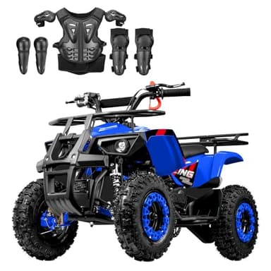 Kids 4 Wheeler 50cc Gas ATV Gas Powered Four Wheeler with Suspension Brakes Gear 10 Inch Tire 15 MPH, Blue ATV, Red Sticker