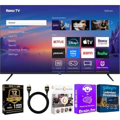 Roku 55-Inch Select Series 4K UHD Smart TV - HDR, Dolby Audio, Compatible with Alexa, Voice Remote, Bluetooth Mode, w/AUX HDMI Cable, CPS 1-Year Protection Plan + Streaming kit