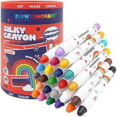 Lebze Washable Jumbo Crayons for Toddlers, 24 Colors Non Toxic Crayons Set, Large Baby Crayons Kids, Gift for Boys and Girls Flower Monaco