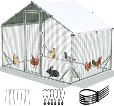Quictent Large Metal Chicken Coop Run for 10+ Poultry with Side Hardware Cloth & Waterproof Cover, Advanced Series Outdoor Walk-in Cage Hen Duck Rabbit Dog Pen Yard Farm House, 6.6x9x6.6FT