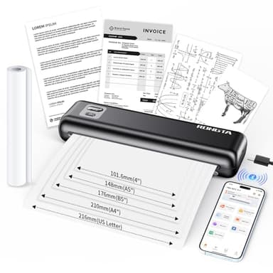 Rongta Portable Printer Wireless for Travel, Thermal Inkless Printers for 8.5"*11" US Letter, Compatible with Android iOS Smartphone, Mac Windows Laptop (Black, 1 Printer + 1 Roll Thermal Paper)