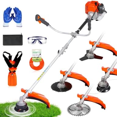 IVOVI 52cc 4-in-1 Gas Weed Eater and Brush Cutter - Straight Shaft Commercial Weed Wacker with Metal Blade - Heavy Duty 2-Cycle Multi-Tool System for Tall Grass and Weeds (Orange)
