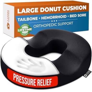 5 STARS UNITED Donut Pillow Hemorrhoid Tailbone Cushion – Large Floor Cushion for Pain Relief – Coccyx, Prostate, Sciatica, Pelvic Floor, Pressure Sores, Pregnancy, Postpartum Recovery, Black