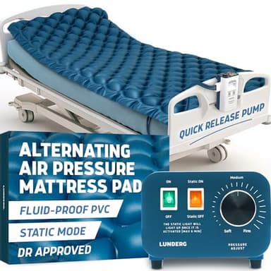 Lunderg Alternating Air Pressure Mattress Pad with Static Mode - Comfortable Bed Sore Prevention - Includes Waterproof Mattress Topper for Hospital Bed or Home & Quiet Pump - Doctors Recommended