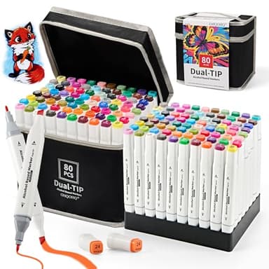OHQOHQ Alcohol Markers Set 80 Colors, Dual Tip Art Markers Alcohol Based, Chisel & Fine Tip Coloring Markers for Adult Coloring Books, Sketching, Drawing, Illustration, Art Supplies