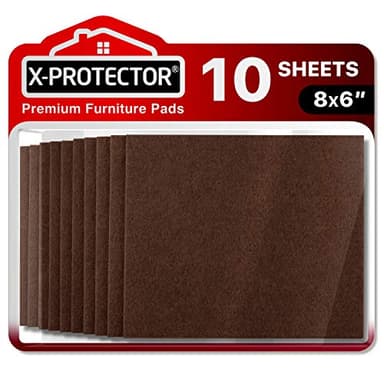 Felt Furniture Pads X-PROTECTOR - 10 Pack Premium 8”x6” Heavy Duty 1/5” Felt Sheets! Cut Furniture Felt Pads for Furniture Feet You Need – Best Furniture Pads for Hardwood Floors! Brown