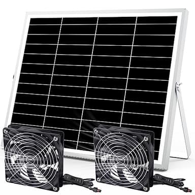 pqins 5 Inch Solar Powered Fan, Solar Exhaust Intake Fan Kit, IPX7 Waterproof Dual Fans with 13Ft On/Off Switch Cable, Cooling Ventilation for Greenhouse, Chicken Coop, Shed, Outside No Battery