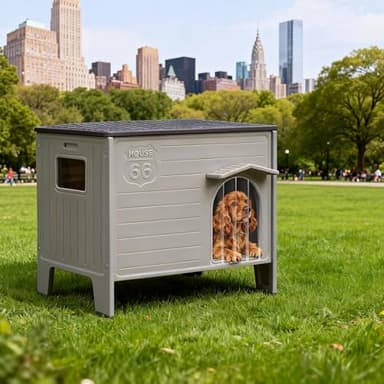 Large Outdoor Dog House Insulated Weatherproof Double HDPE Dog Shelter, Elevated Design, Easy Assemble, Expansive Interior‌ Grey 38.3" D * 26.5" W * 32.4" H