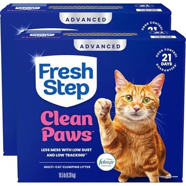 Fresh Step Advanced Clean Paws Multi Cat Clumping Cat Litter with Febreze Freshness, Low Dust, Odor Control with Ammonia Block Tech, Compatible in Automatic Litter Boxes, 37 lbs. (2 x 18.5 lb.)