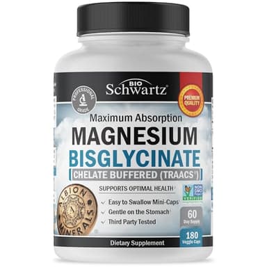 Magnesium Bisglycinate Chelated Supplement - High Absorption Magnesium Glycinate Supplement for Women and Men - Sleep, Muscle, Bone & Joint Support - Non-GMO, Non-Laxative Chelate - 180 Capsules