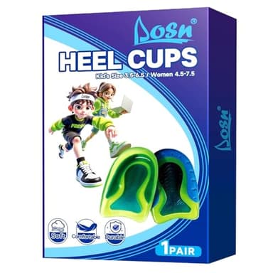DLOSN 1 Pair Kids Heel Cups for Heel Pain Sport Shock Absorbing Gel Heel Inserts for Kid's with Sensitive Heels, Heel Spurs, Plantar Fasciitis, or Ankle Pain (Kid's Size 3.5-6.5 / Women 4.5-7.5)