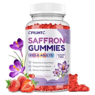 Saffron Gummies for Kids & Adults, 20-in-1 Saffron Supplements with 88.5mg Saffron Extract, B6, B12, C, D3, Magnesium for Calm, Focus, Nerve, Sugar Free, Vegan, Non-GMO - Strawberry Flavor, 60 Counts
