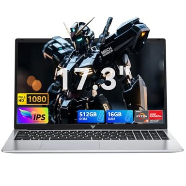 MALLRACE 17.3 Inch Gaming Laptop,Ryzen 3 4300U (Beat AMD Ryzen 5 3500U,up to 3.7GHz) 16GB DDR4 RAM 512GB SSD Business Laptop with Webcam,Type-C,62.7Wh Battery,Numeric KB,Silver