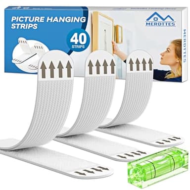MERDTTES Heavy Duty Large Picture Hanging Strips, 20-Pairs (40 Packs) Adhesive Picture Hangers, No Damage Wall Hanger Without Nail, Poster Hanger Strips, Picture Hanging Hooks for Wall Decoration