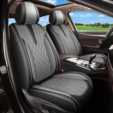 IKABEVEM Front Pair Car Seat Covers for Toyota RAV4 SUV 2007-2025 2026 RAV4 Hybrid RAV-4 - Breathable Perforated Premium Leather Seat Cover - for Toyota RAV 4 Accessories - Black&Grey