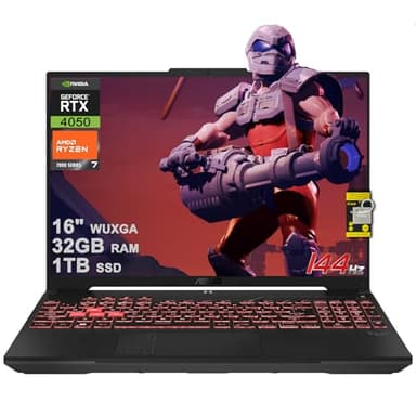 ASUS TUF Gaming A16 Laptop 16" WUXGA 144Hz AMD 6-core Ryzen 7 7445HS 32GB DDR5 1TB SSD GeForce RTX 4050 (Up to 194 AI Tops) RGB Backlit USB4 AI Noise Cancelation Wi-Fi6 Win11 ICP Hub