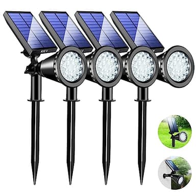 KEV 800 Lumens Solar Spot Lights Outdoor,18 LEDs Solar Flood Lights with 2 Modes &Adjustable &IPX65 Waterproof,Solar Spotlight for Driveway/Backyard/Patio Landscape/Tree/Garage(Cool White, 4 Pack)