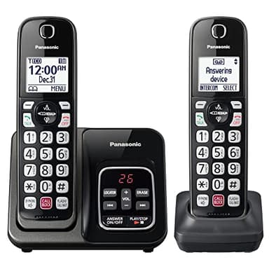 Panasonic Cordless Phone with Answering Machine, Advanced Call Block, Bilingual Caller ID and High-Contrast Display, Expandable System with 2 Handset Cordless Telephones - KX-TGD832M (Metallic Black)