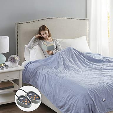 Beautyrest Electric Blanket Luxurious Micro Fleece Ultra Soft Ribbed Textured, Cozy and Snuggly Cover for Cold Weather, Fast Heating, Auto Shut Off, 20 Level Heat Setting Controller, Twin, Blue