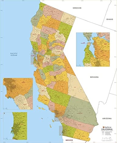 California ZIP Code Map with Counties - Standard - 36" x 44.25" Laminated