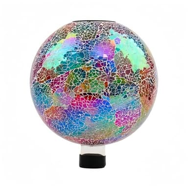 VOREEN 10" Mosaic Solar Gazing Ball, Colorful Crackle Glass Globe with Solar Light, Handmade Outdoor Garden Decor Sphere, IP45 Waterproof Patio Lawn Yard Ornament, Idea