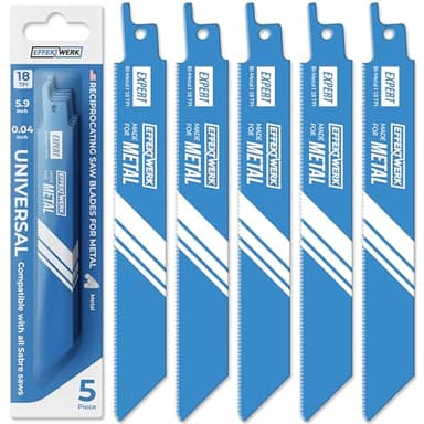 EFFEKTWERK - Reciprocating Saw Blades for Metal - 5 Pieces - Bi-Metal Steel Sabre Sawblades - 18 TPI (Teeth per Inch)