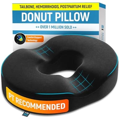 PT ENDORSED Donut Pillow Tailbone Pain Relief Cushion - Coccyx & Hemorrhoid Pillow for Sitting - Donut Seat Cushion for Pressure Relief, Prostate, Postpartum, Pressure Sores, Lifting Cushions
