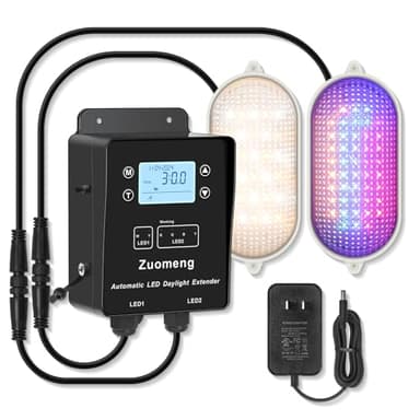 Automatic LED Daylight Extender, Zuomeng Upgraded Chicken Coop Light with Multi-Color Light (White/Red/Blue/Green) to Boost Egg Production & Support Chick Growth, Weather-Resistant (Patent Pending)