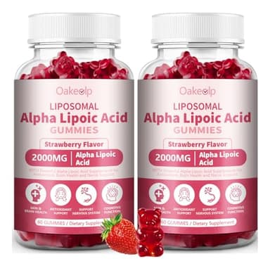 Oakevlp 2 Pack Liposomal Alpha Lipoic Acid Gummies 2000mg Gummies,High Potency ALA Complex Biotin & Benfotiamine for Antioxidant, Brain Health and Nerve* Support,Liposomal Enhance 98% Absorption
