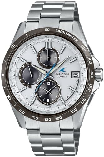 Casio OCW-T2600 Series Oceanus Classic Line Radio Solar Wristwatch, White/Black Bezel, Titanium Band Import from Japan New, Silver