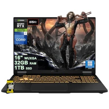 ASUS TUF Gaming F16 Laptop 16" WUXGA IPS 165Hz (100% sRGB, GSYNC) Intel 16-core i7-14650HX 32GB RAM 1TB SSD GeForce RTX 5070 DLSS4 (Up to 798 AI Tops) RGB Backlit Thunderbolt Wi-Fi6E Win11Pro ICP Hub