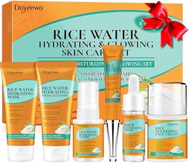 Skin Care Set,6Pcs Women Teen Glass Skincare w/Korean Rice Extract,Hydrate Glow Repair Anti-Aging Facial Routine Kit Self Care Gifts for Women Mom Wife Teenage Girl Her Valentines Day Christmas Gifts