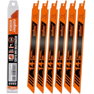 HORUSDY 6PCS 9-Inch 14TPI Bi-Metal Reciprocating Saw Blades, Heavy-Duty Blades for Cutting Steel Pipe, Rebar and Sheet Metal, Universal Shank Fits Most Saws