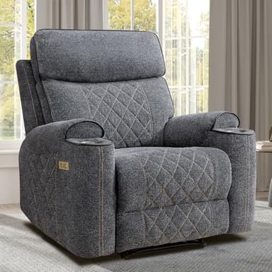 EBELLO Power Recliner Chair, Electric Fabric Reclining Sofa with Cup Holders, USB Charging Ports, for Living Room, Bedroom and Meeting Room, Grey