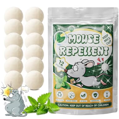 Rodent Repellent Balls 12 Count, Peppermint Oil Mouse Deterrent for Indoor & Outdoor, Natural Pest Control to Repel Mice, Rats, Spiders & Roaches, Safe for Pets, Protects Cabinets, RVs & Boats