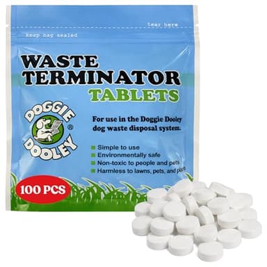 Doggie Dooley Waste Terminator Tablets - 100 Count - Pet Digester Concentrate for In-Ground Disposal Unit - Break Down Solid Waste - Resealable Pouch - Weekly Formula for Large Breeds - White