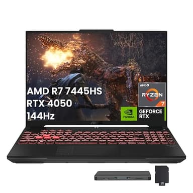 ASUS TUF A16 16" WUXGA 144Hz Gaming Laptop, AMD Ryzen 7 7445HS, GeForce RTX 4050 Graphics, 32GB DDR5, 1TB SSD, 1-Zone RGB Backlit Keyboard, Copilot, Wi-Fi 6, Win 11, Gray, 1TB Docking Station Set