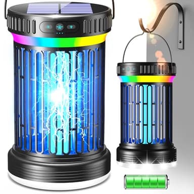 GTERT Solar Bug Zapper Outdoor, High-Efficiency Mosquito Zapper, 5 Modes Fly Zapper, Smart Auto ON/Off, Cordless Long-Lasting 6000mAh Fly Zapper for All Night, Indoor & Outdoor
