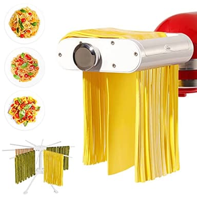 ANTREE 3-1 Pasta Maker Attachment for KitchenAid includes Pasta Sheet Roller attachment & Spaghetti Cutter & Fettuccine Cutter attachment, Easy to use and clean with Pasta Drying Rack & Cleaning Brush