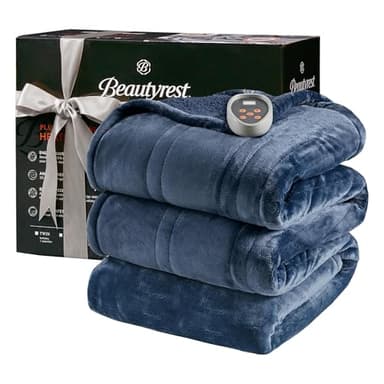 Beautyrest Heated Blanket, Electric Blanket, Soft, Warm, Reversible Plush - Sherpa Heating Blanket with 20 Heat Settings, 1-10 hrs Timer Auto Shut Off, Machine Washable, Full (84 inx80 in), Indigo