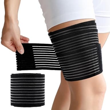 Ymapinc Thigh Compression Sleeve, Adjustable Hamstring Compression Sleeve, 70.86inch Thigh Wrap for Varicose Veins Treatment for Legs,Nylon Quad Knee Support Bandage for Men and Women(Black, 1PC)