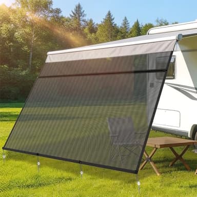 RVSNAIL Upgraded RV Awning Shade Screen 8'x15'3" for 16' Awning, 7.9oz Heavy-Duty Mesh Blocks UV & Vision, Universal Zippered Sun Shade for RV Camper Trailer with Complete Kit