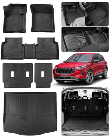 DrCarNow® Floor Mats Full Set for Ford Escape 2026 2025 2024 2023 2022 2021 2020(Not for Hybrid), Custom Fit All Weather TPE Liners with Cargo Mat & Backrest Protector for Car SUV Interior Accessories