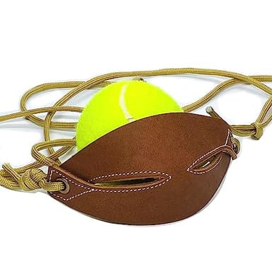 Parallel Halo Leather Shepherd Sling Handmade Paracord Shepherds Old-Fashioned Slingshot Tennis Ball Thrower (Brown)